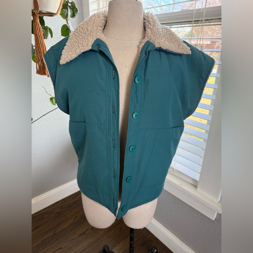 Vintage 80's Howard Wolf Dallas Lined Teal Button-Up Vest‎ Size Small